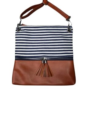 S-Zone Vegan Leather Stripe Canvas Zip Crossbody